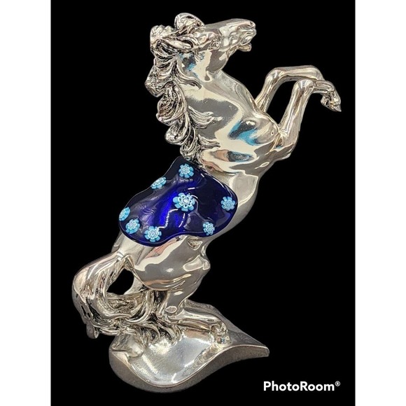 Ponte Vecchio Firenze Electro-Formed Silver Horse Glass Saddle Made in Italy - Picture 3 of 11